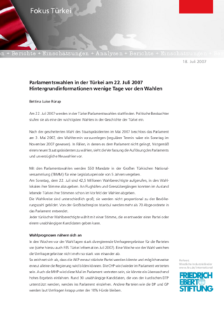 Parlamentswahlen in der Türkei am 22. Juli 2007