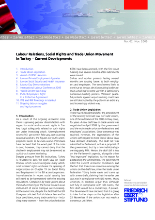Labour relations, social rights and trade union movement in Turkey